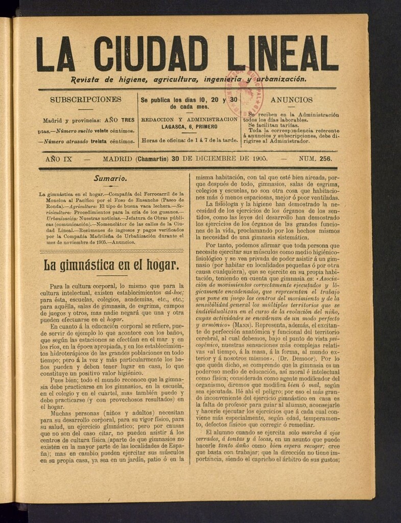 Miniatura de La Ciudad Lineal : órgano oficial de la Compañía Madrileña de Urbanización del 30 de diciembre de 1905