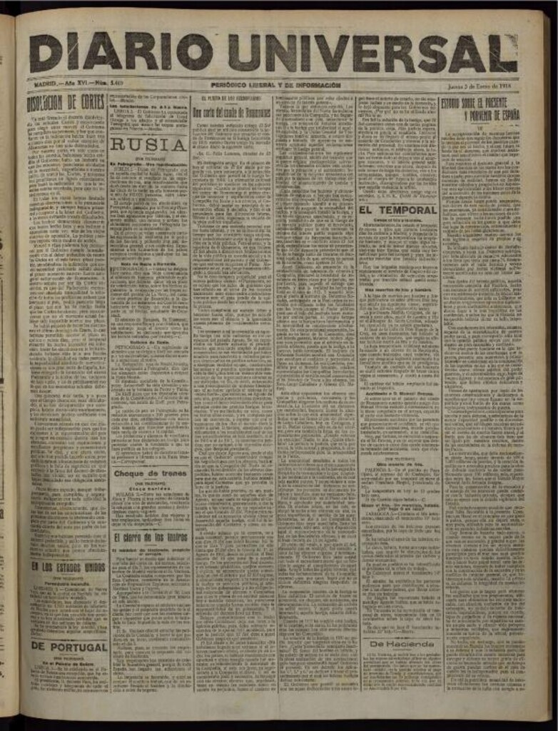 Miniatura de Diario Universal del 3 de enero de 1918