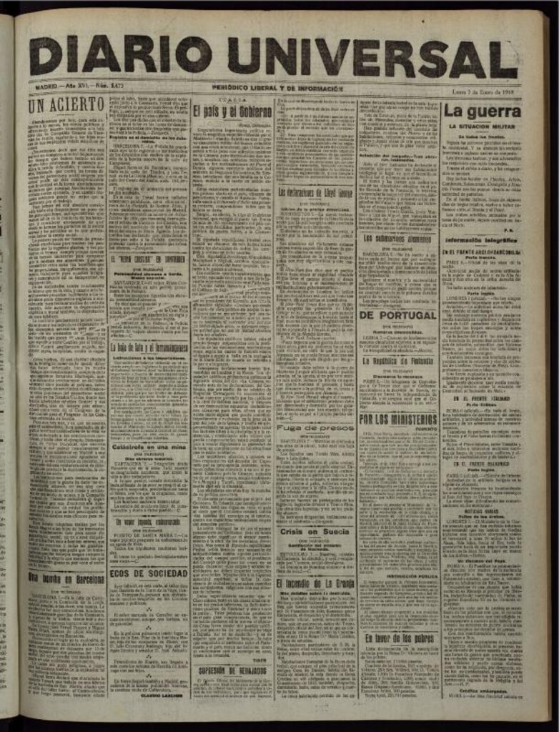Miniatura de Diario Universal del 7 de enero de 1918