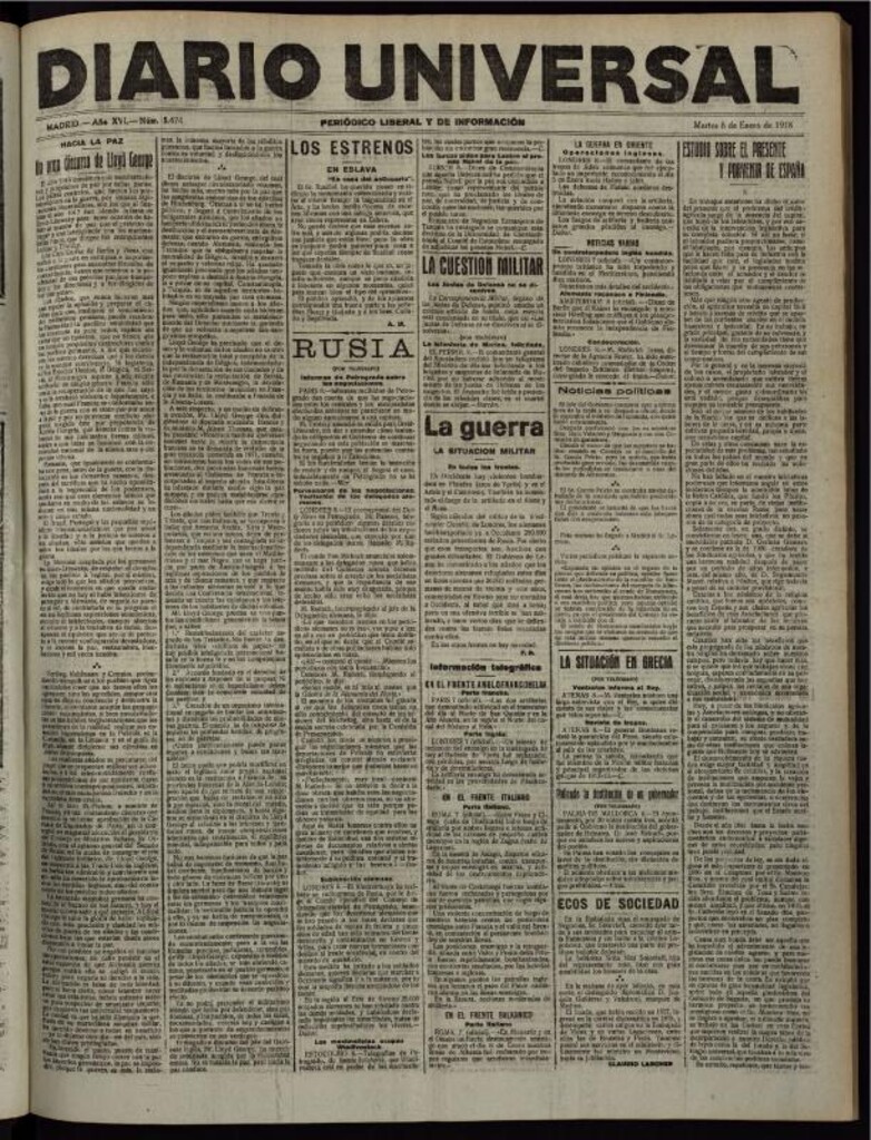 Miniatura de Diario Universal del 8 de enero de 1918