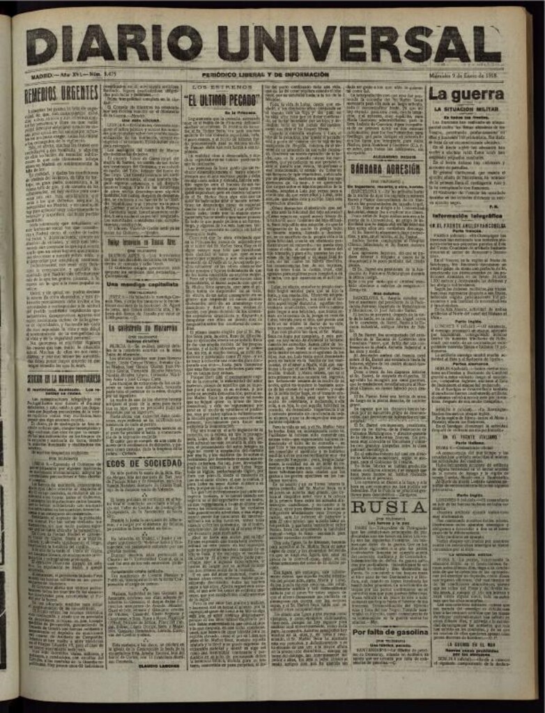 Miniatura de Diario Universal del 9 de enero de 1918