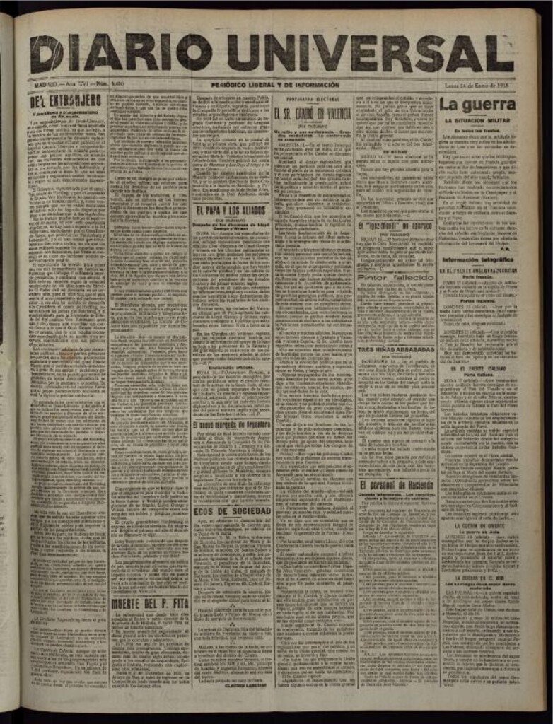 Miniatura de Diario Universal del 14 de enero de 1918