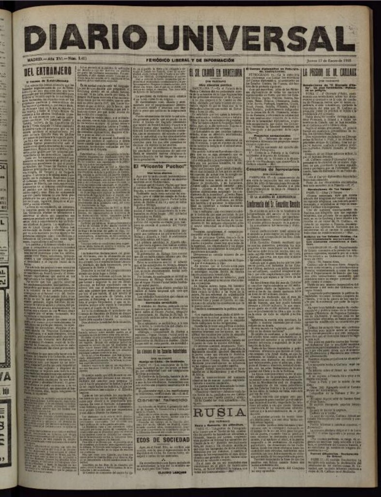 Miniatura de Diario Universal del 17 de enero de 1918