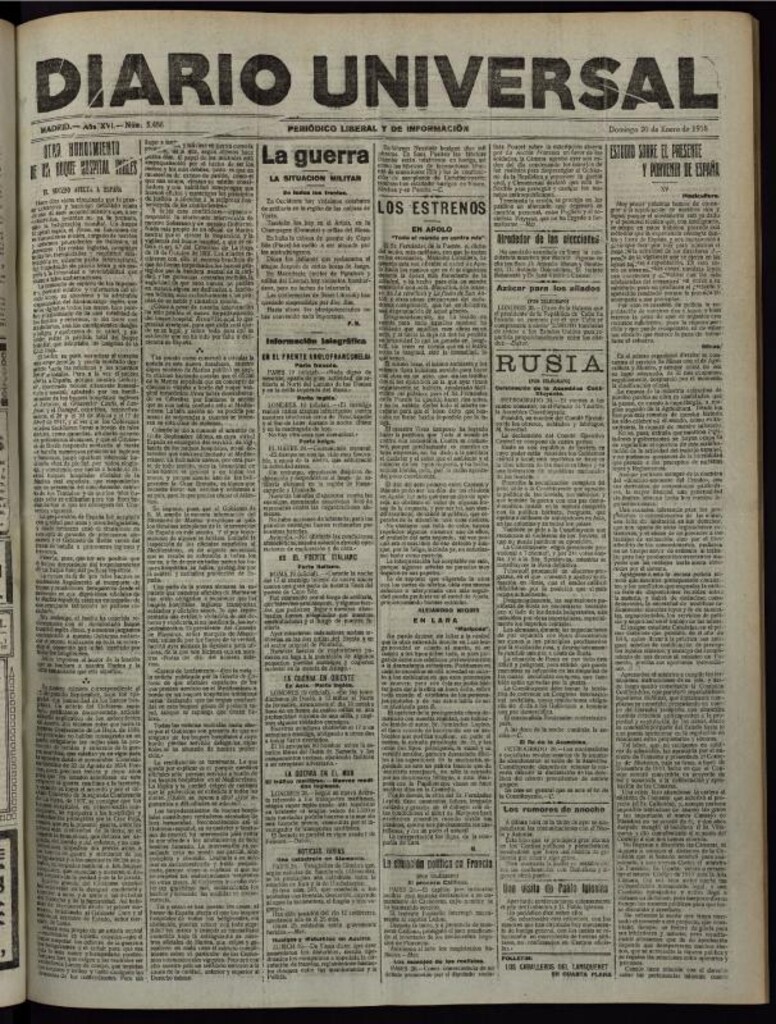 Miniatura de Diario Universal del 20 de enero de 1918