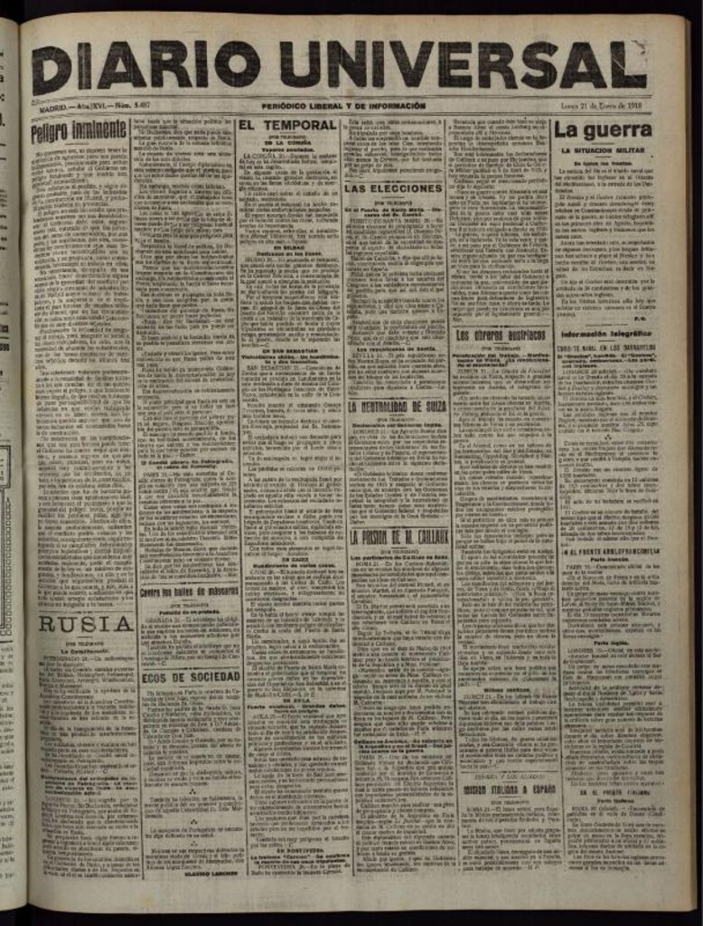 Miniatura de Diario Universal del 21 de enero de 1918
