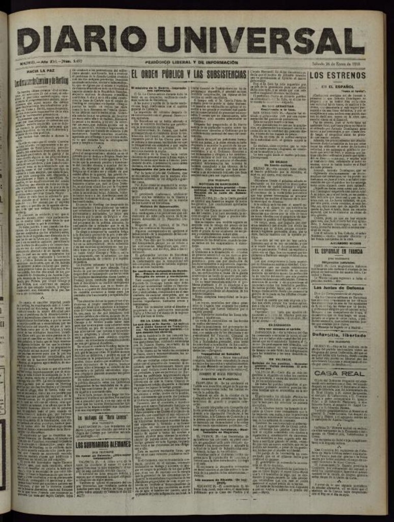 Miniatura de Diario Universal del 26 de enero de 1918