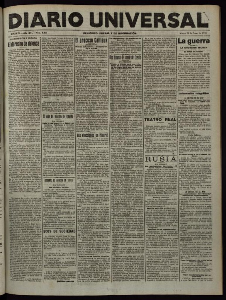 Miniatura de Diario Universal del 29 de enero de 1918