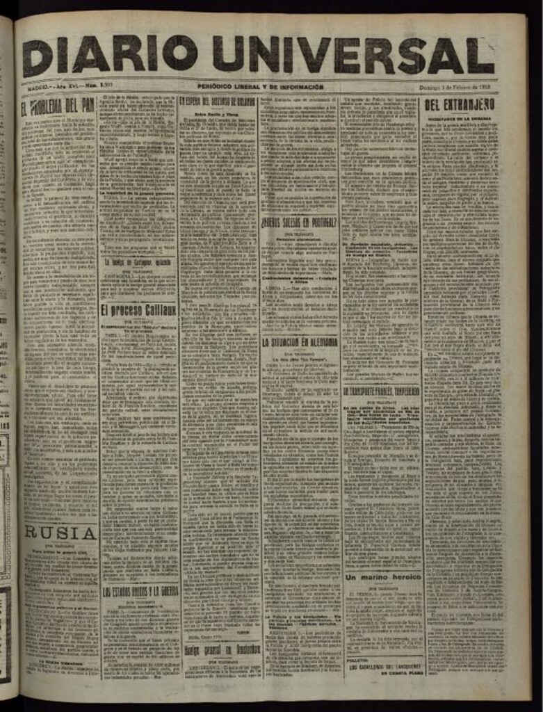 Miniatura de Diario Universal del 3 de febrero de 1918
