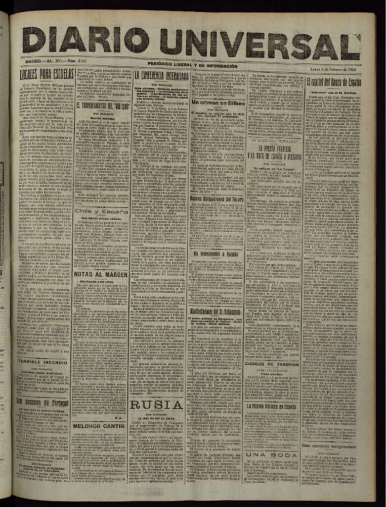 Miniatura de Diario Universal del 4 de febrero de 1918