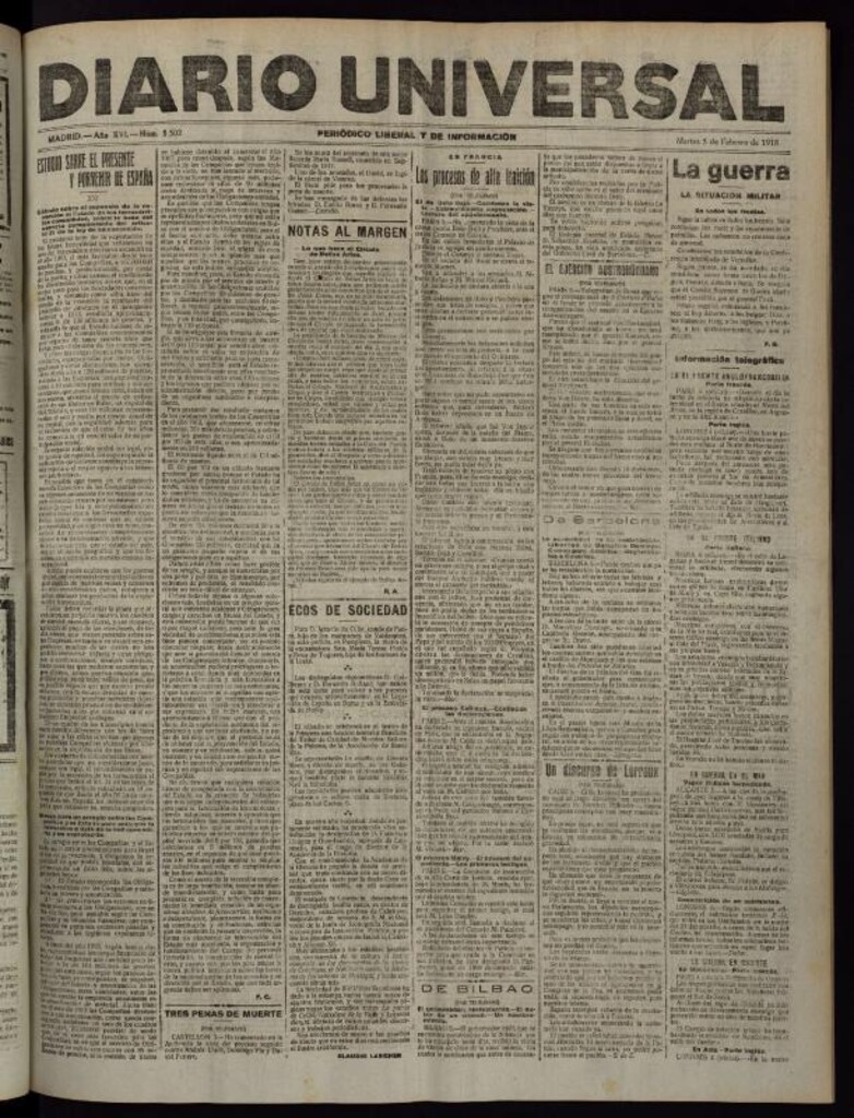 Miniatura de Diario Universal del 5 de febrero de 1918