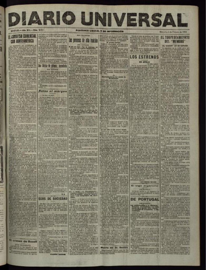 Miniatura de Diario Universal del 6 de febrero de 1918