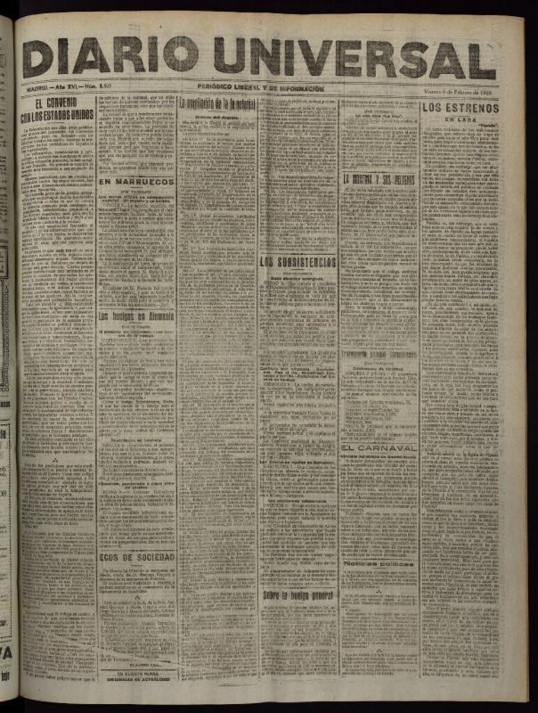 Miniatura de Diario Universal del 8 de febrero de 1918