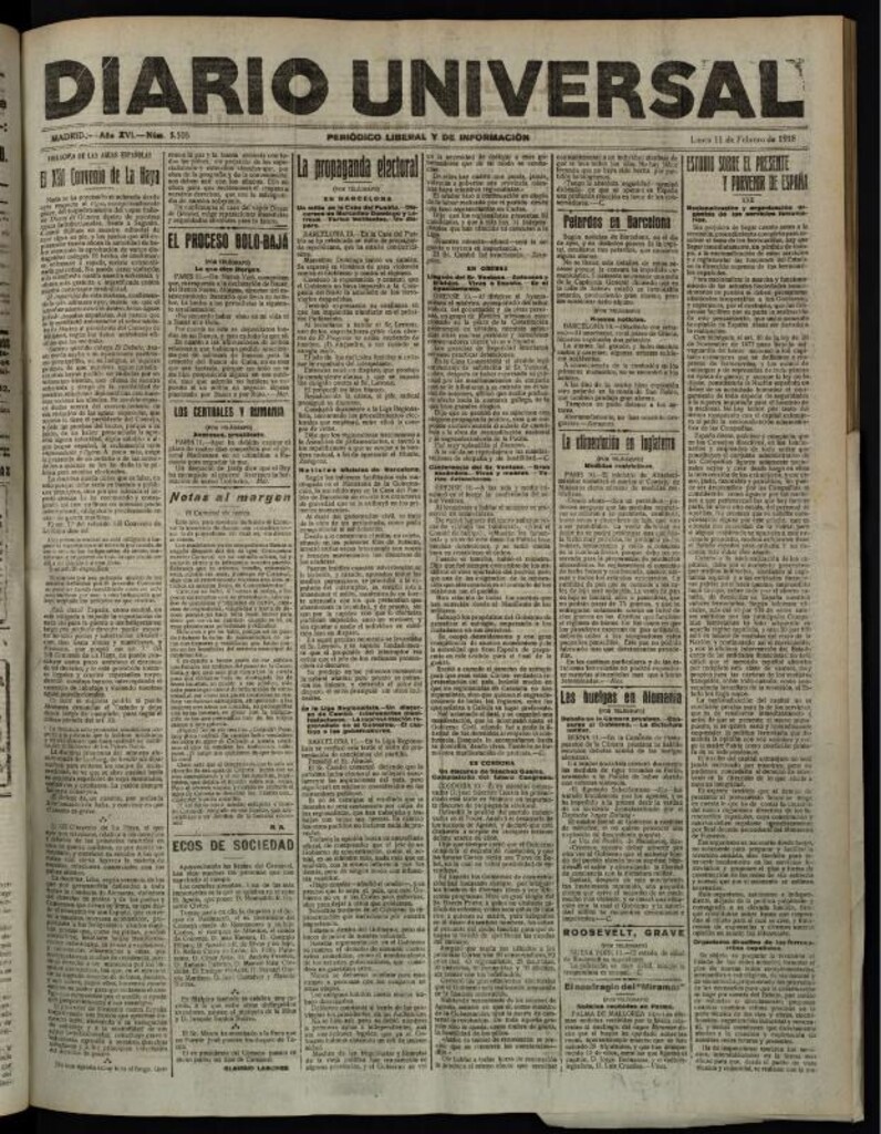 Miniatura de Diario Universal del 11 de febrero de 1918