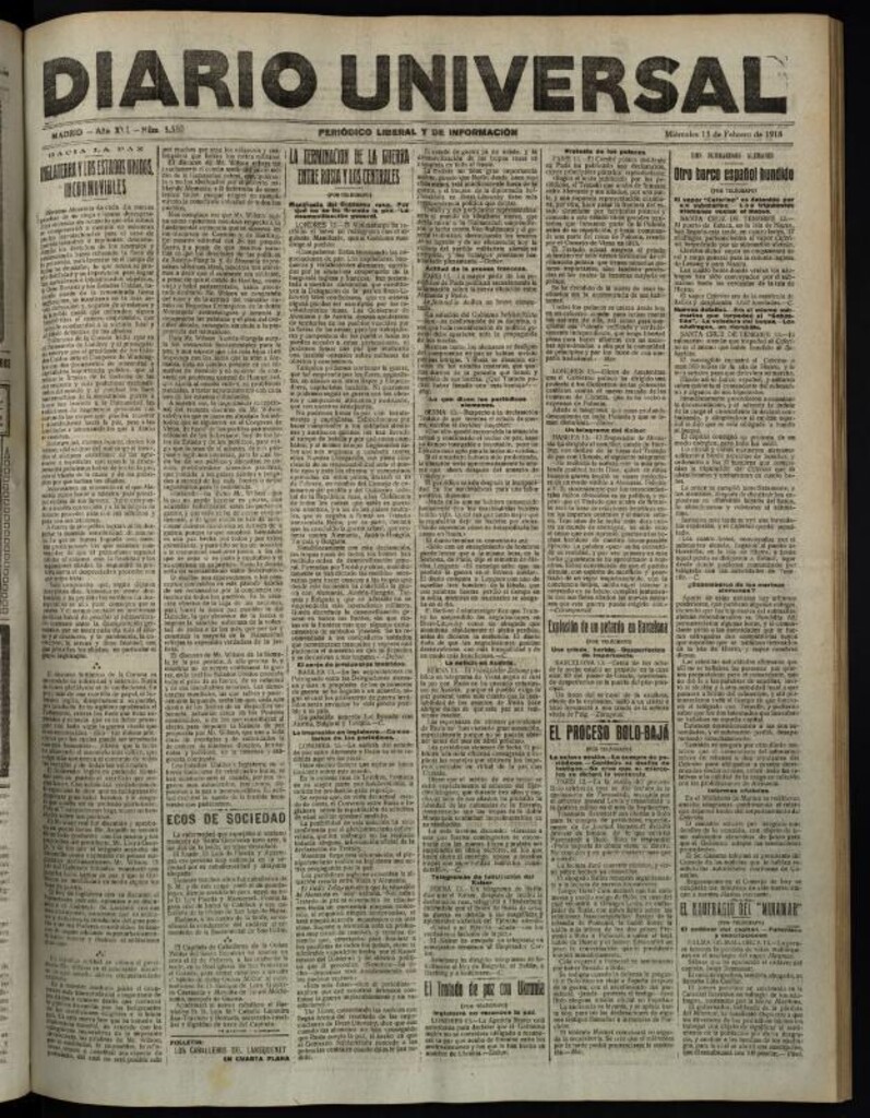 Miniatura de Diario Universal del 13 de febrero de 1918