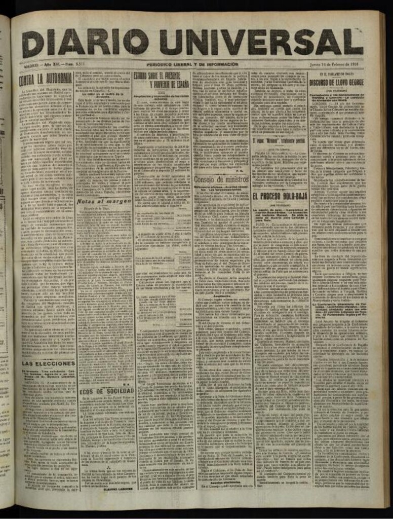Miniatura de Diario Universal del 14 de febrero de 1918