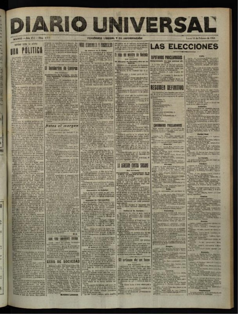 Miniatura de Diario Universal del 18 de febrero de 1918