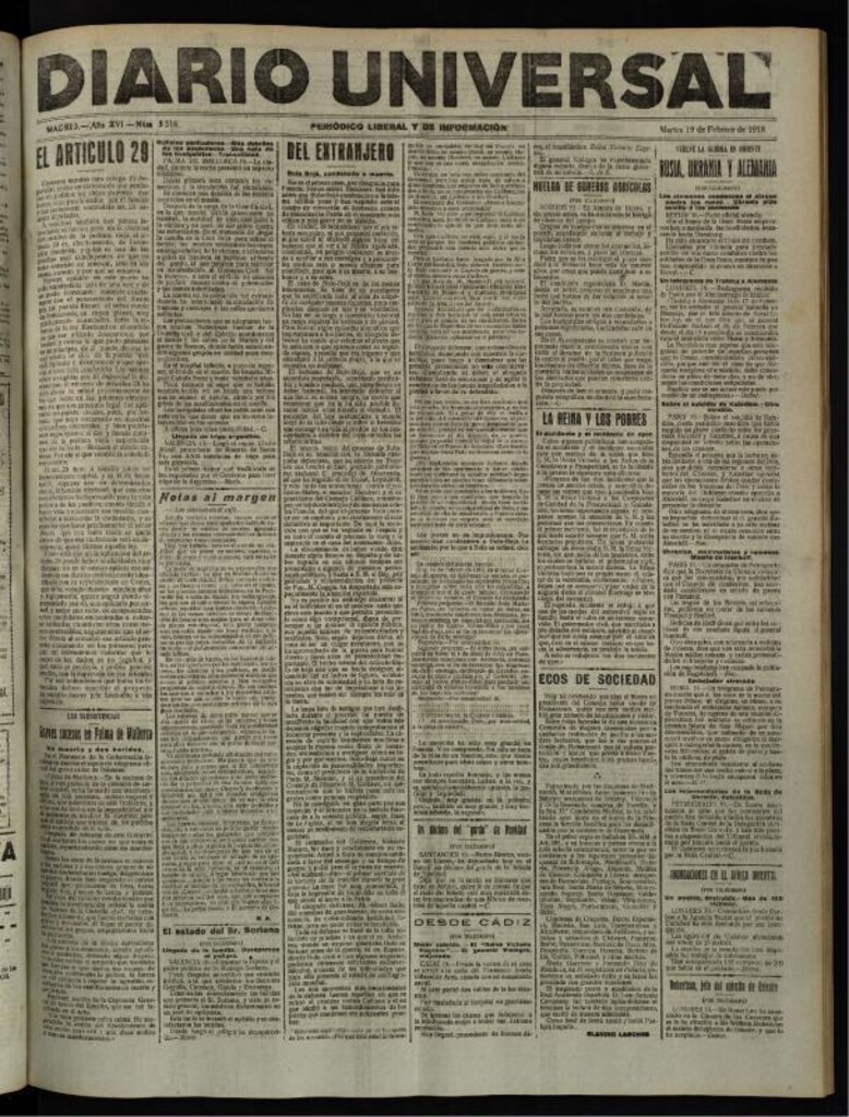 Miniatura de Diario Universal del 19 de febrero de 1918