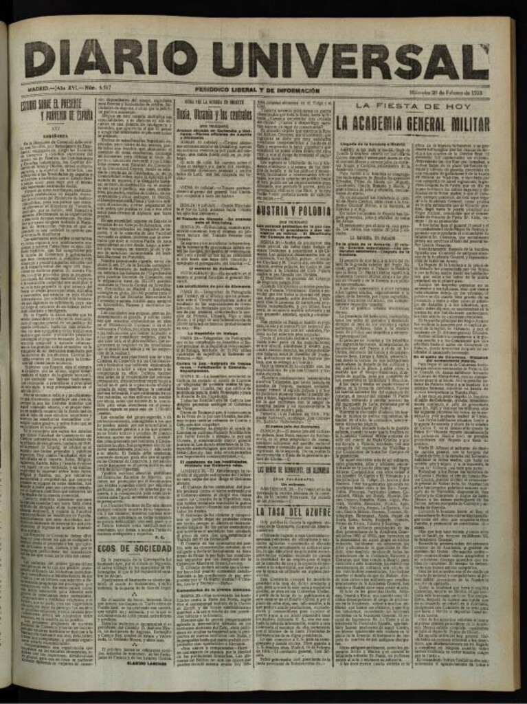 Miniatura de Diario Universal del 20 de febrero de 1918