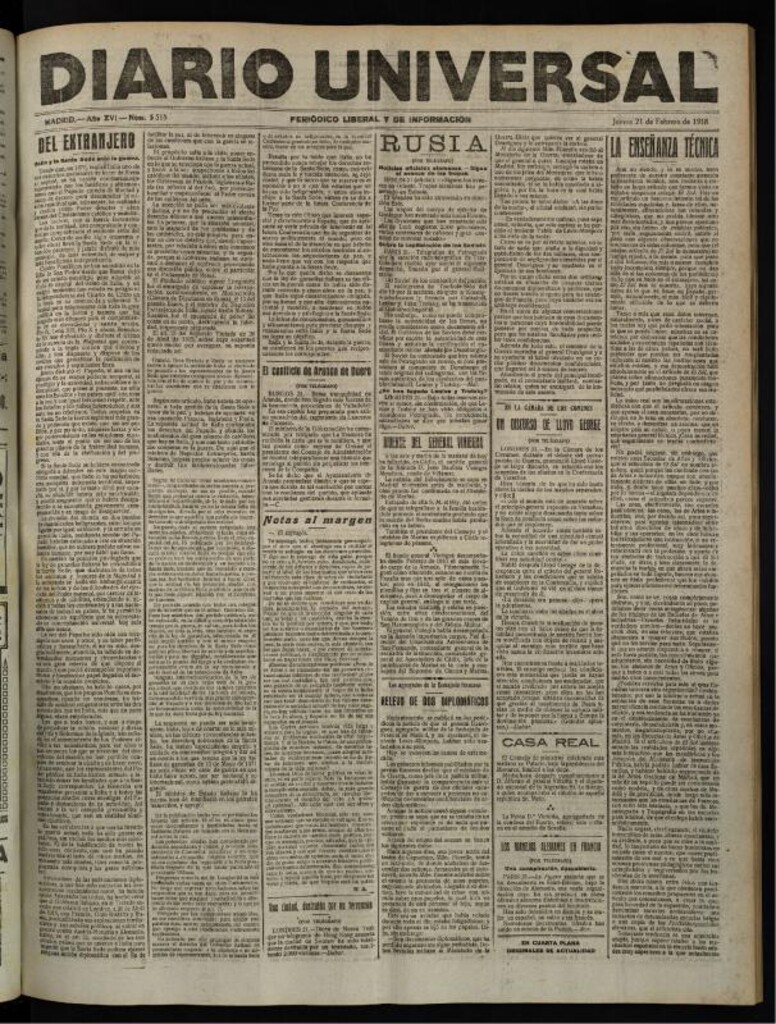 Miniatura de Diario Universal del 21 de febrero de 1918