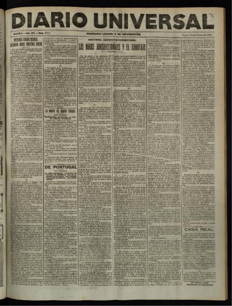 Miniatura de Diario Universal del 22 de febrero de 1918