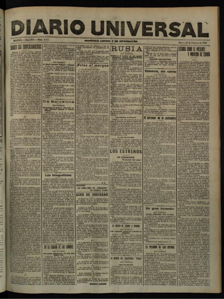 Miniatura de Diario Universal del 26 de febrero de 1918