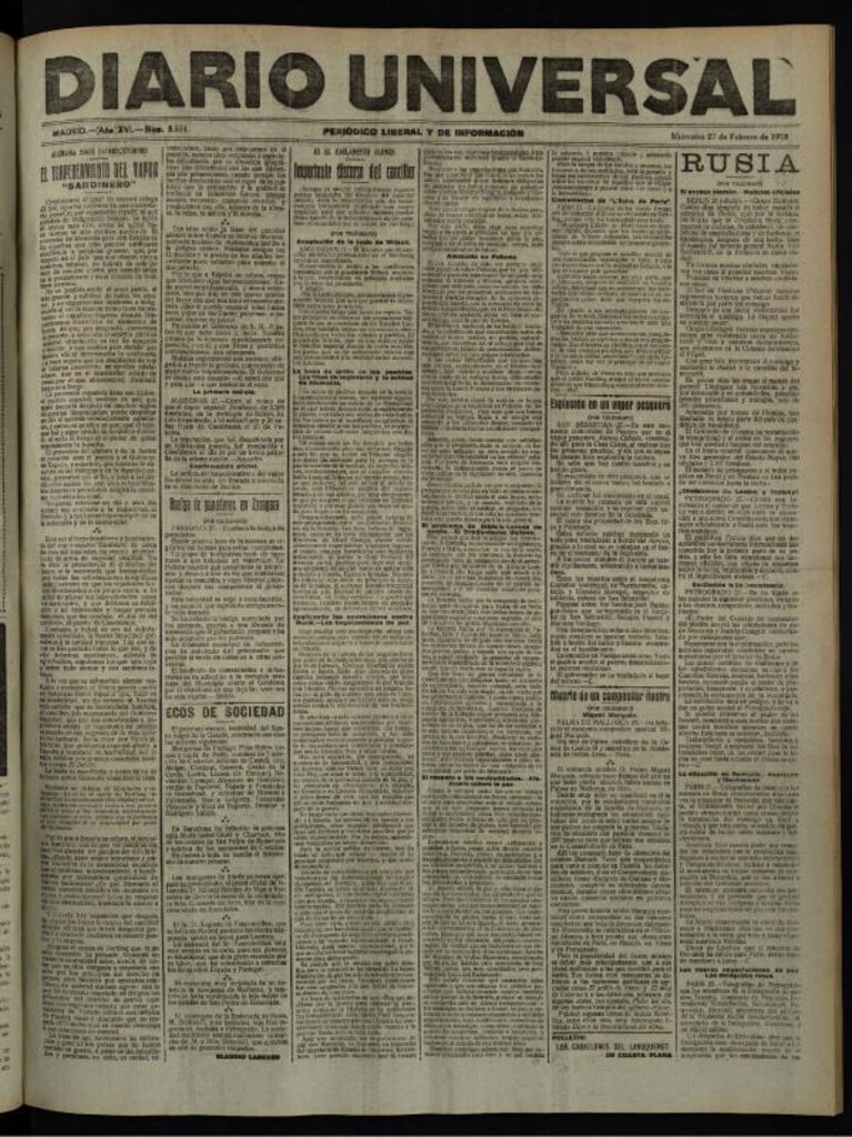 Miniatura de Diario Universal del 27 de febrero de 1918