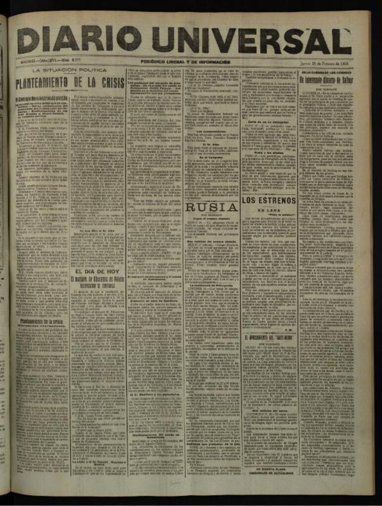 Miniatura de Diario Universal del 28 de febrero de 1918