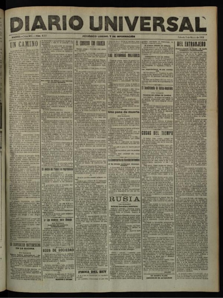 Miniatura de Diario Universal del 2 de marzo de 1918