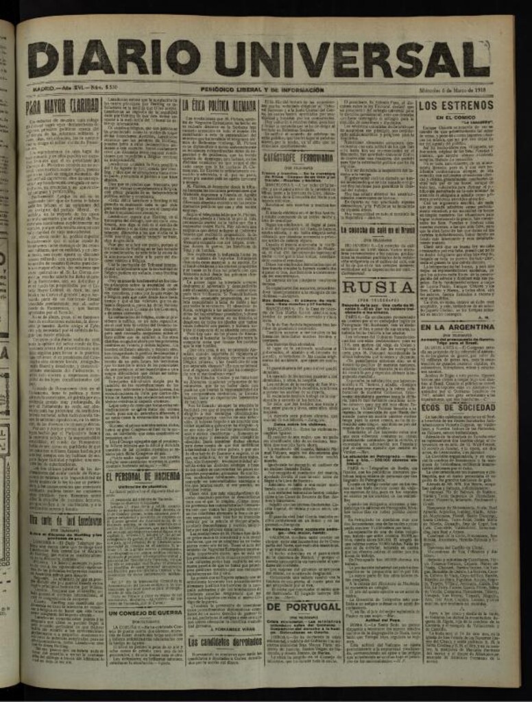 Miniatura de Diario Universal del 6 de marzo de 1918