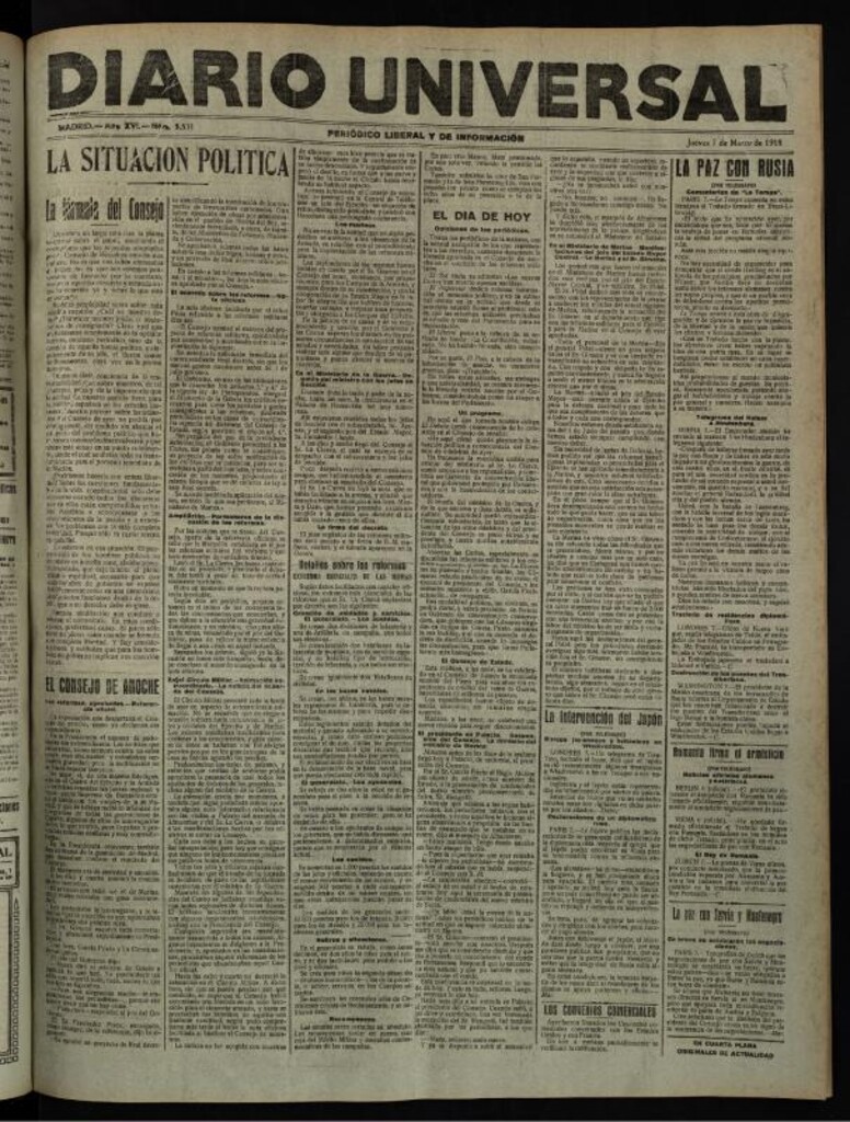 Miniatura de Diario Universal del 7 de marzo de 1918
