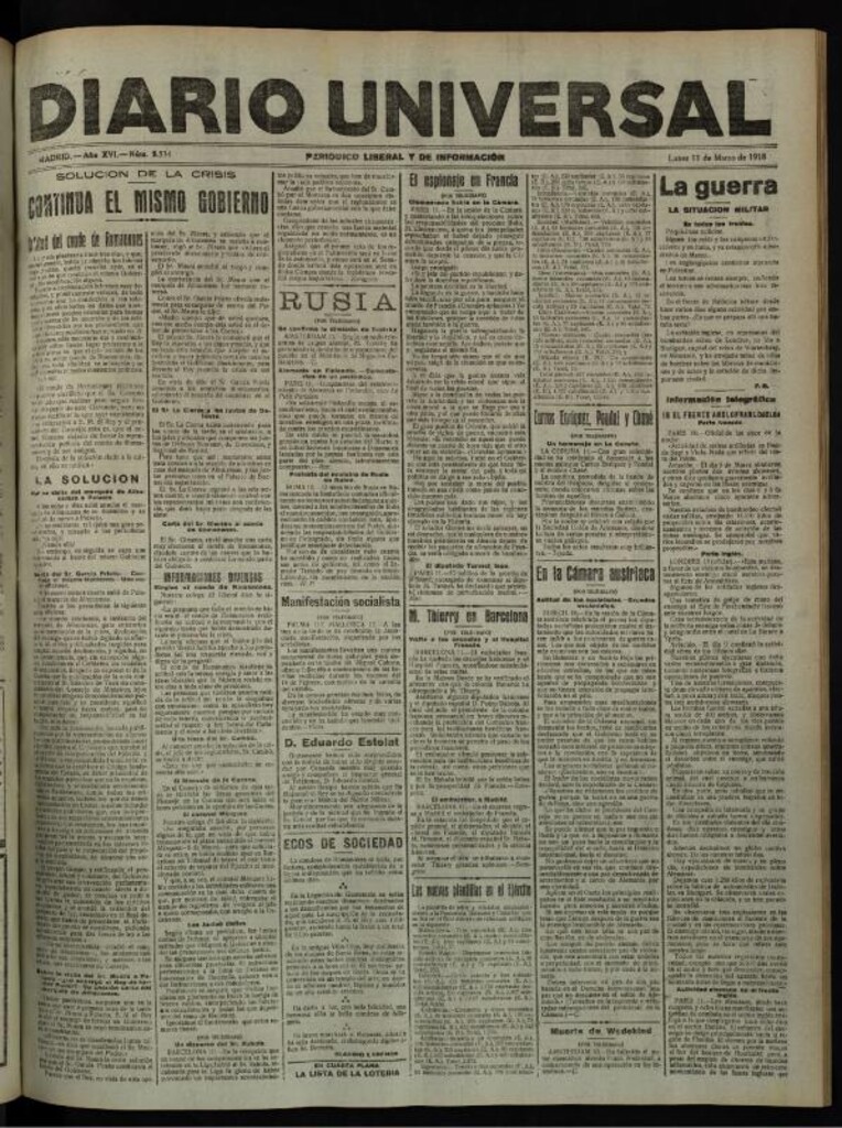 Miniatura de Diario Universal del 11 de marzo de 1918