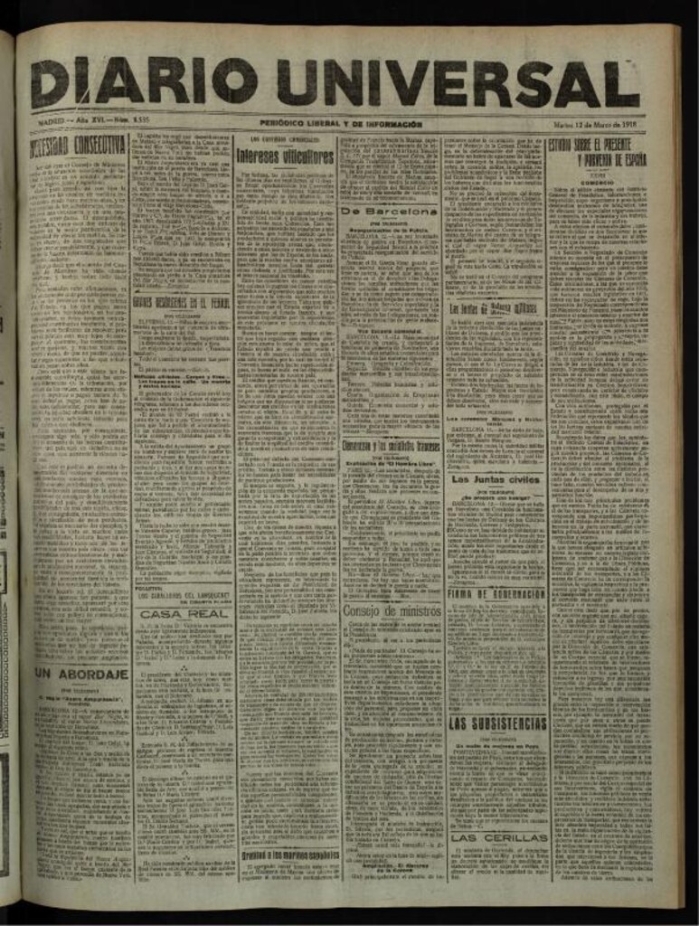 Miniatura de Diario Universal del 12 de marzo de 1918