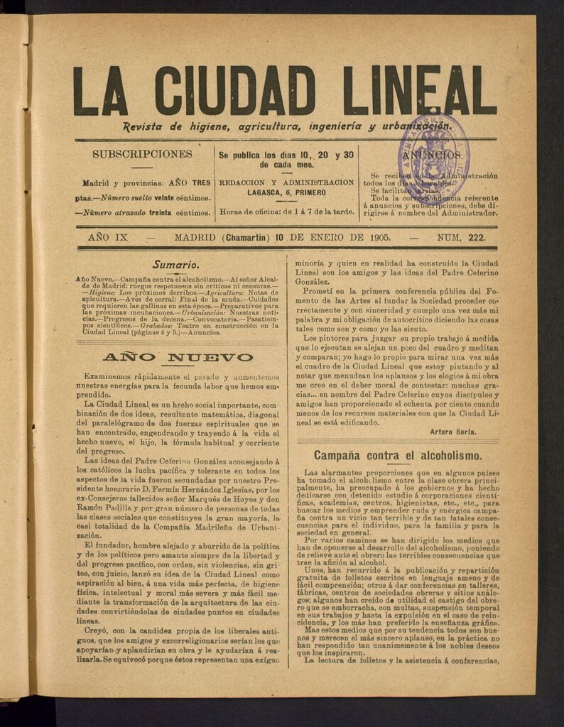 Miniatura de La Ciudad Lineal : órgano oficial de la Compañía Madrileña de Urbanización del 10 de enero de 1905