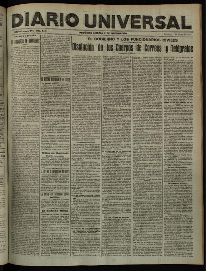 Miniatura de Diario Universal del 17 de marzo de 1918