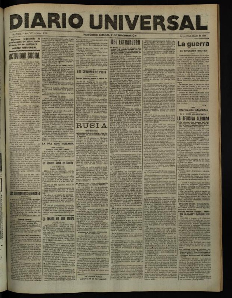 Miniatura de Diario Universal del 28 de marzo de 1918