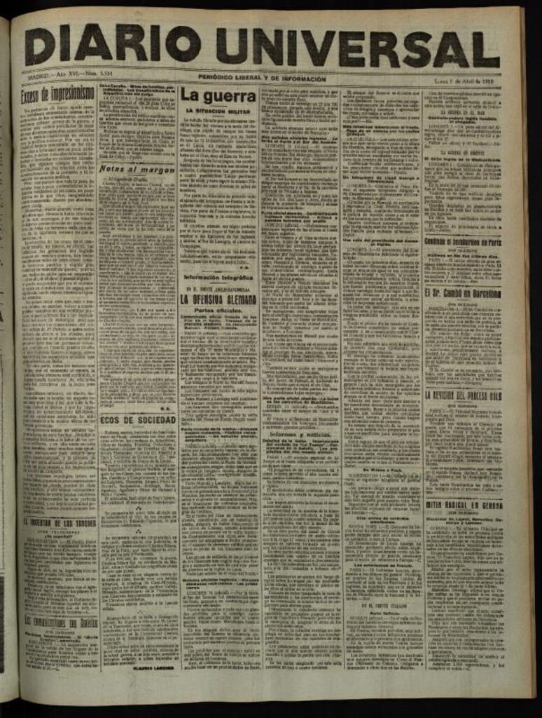Miniatura de Diario Universal del 1 de abril de 1918