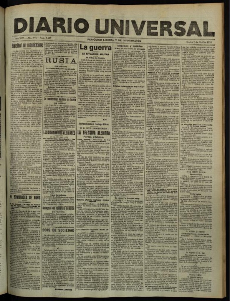 Miniatura de Diario Universal del 2 de abril de 1918