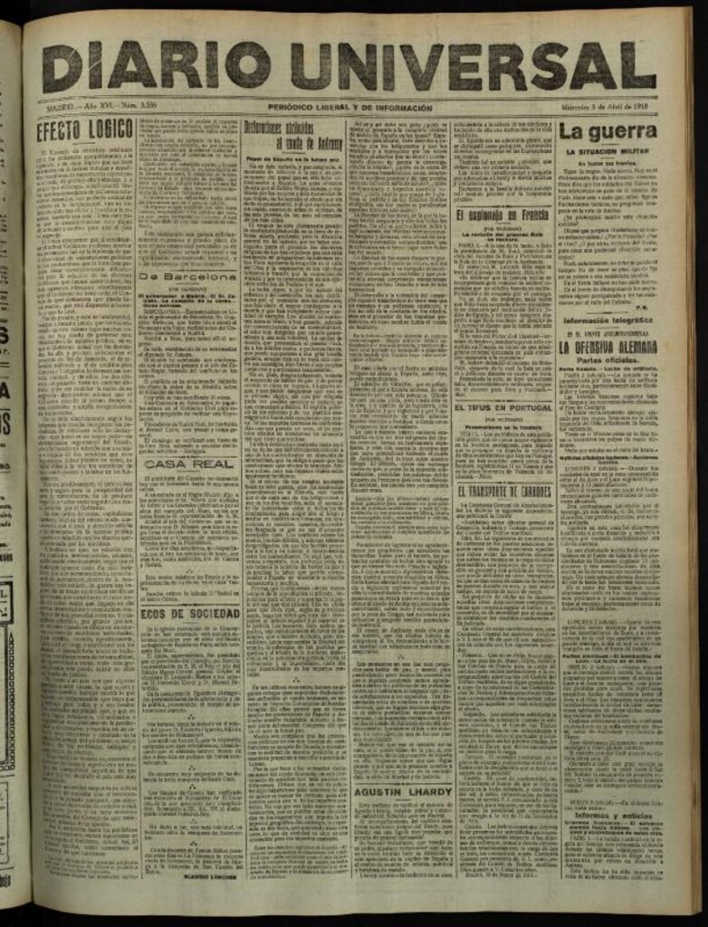 Miniatura de Diario Universal del 3 de abril de 1918
