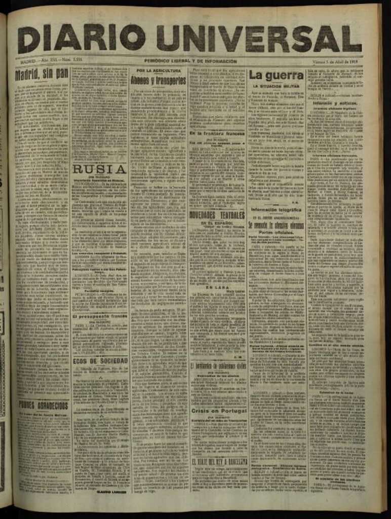 Miniatura de Diario Universal del 5 de abril de 1918
