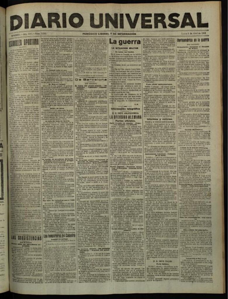 Miniatura de Diario Universal del 8 de abril de 1918