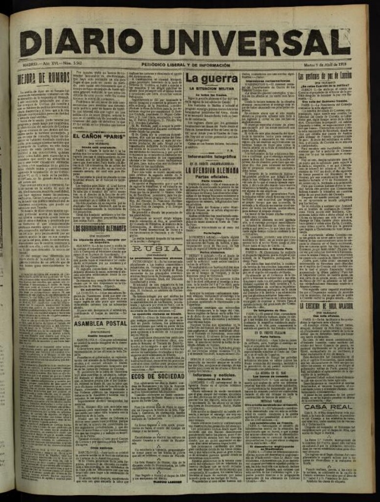 Miniatura de Diario Universal del 9 de abril de 1918