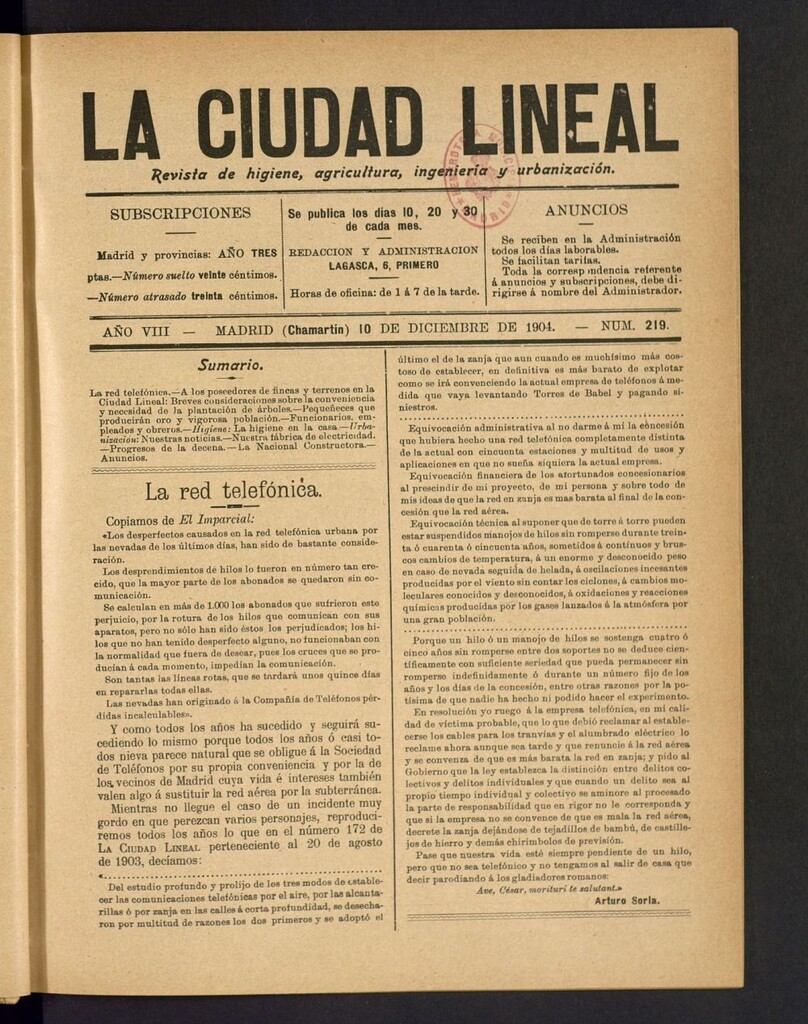 Miniatura de La Ciudad Lineal : órgano oficial de la Compañía Madrileña de Urbanización del 10 de diciembre de 1904