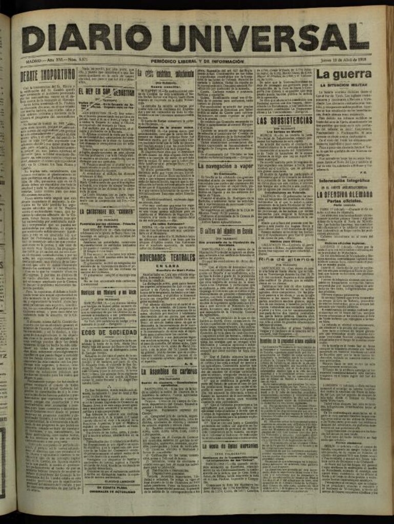 Miniatura de Diario Universal del 18 de abril de 1918