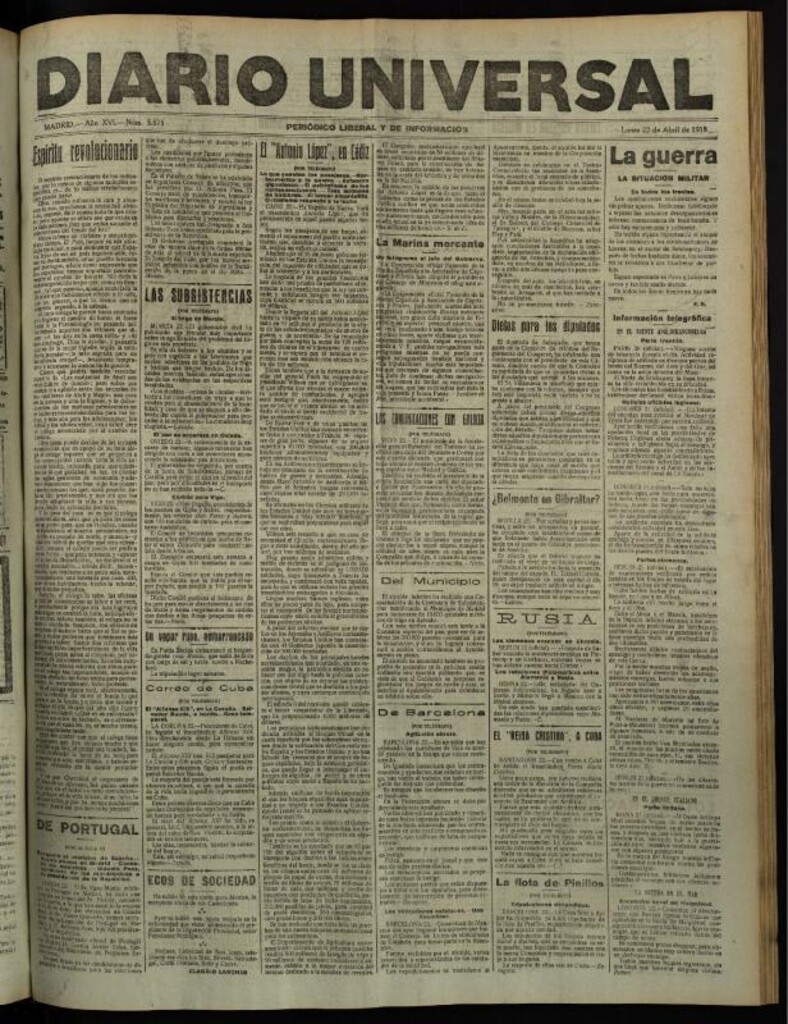 Miniatura de Diario Universal del 22 de abril de 1918
