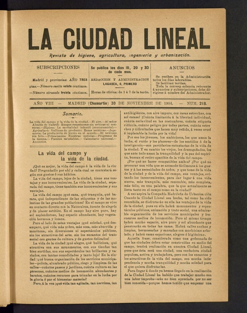 Miniatura de La Ciudad Lineal : órgano oficial de la Compañía Madrileña de Urbanización del 30 de noviembre de 1904