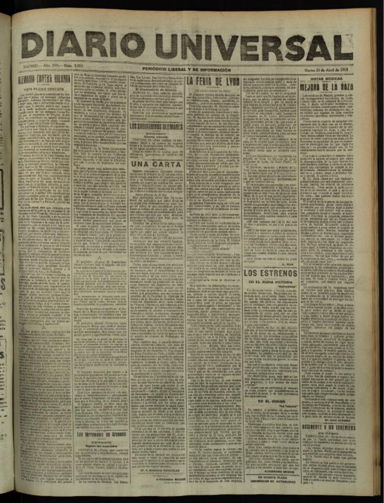 Miniatura de Diario Universal del 30 de abril de 1918
