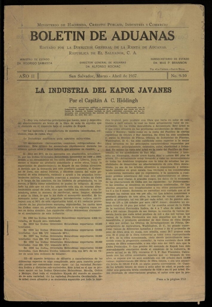 Miniatura de Boletín de Aduanas (1937)