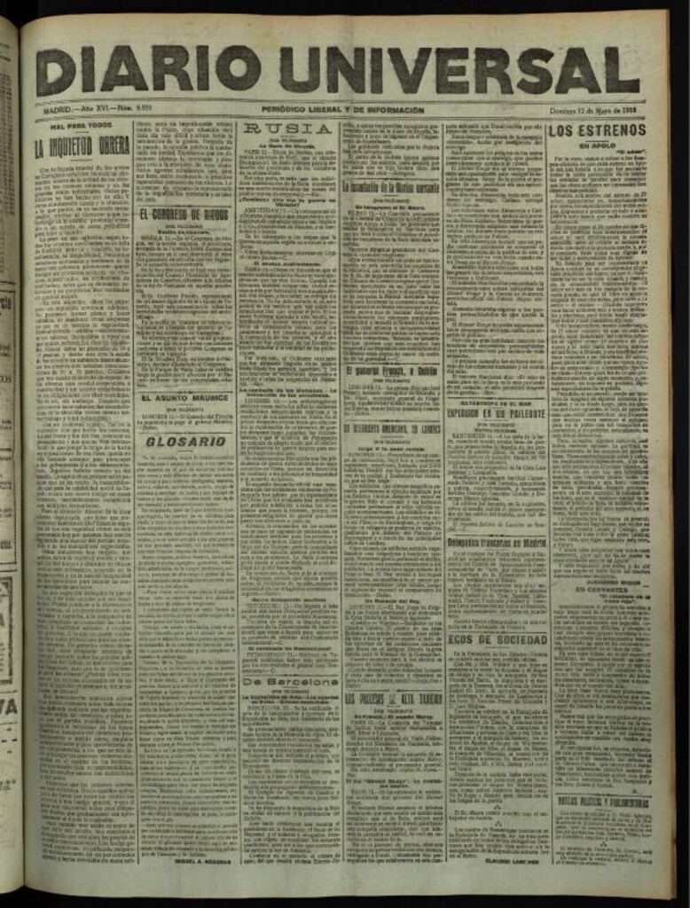 Miniatura de Diario Universal del 12 de mayo de 1918