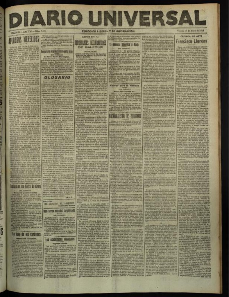 Miniatura de Diario Universal del 17 de mayo de 1918