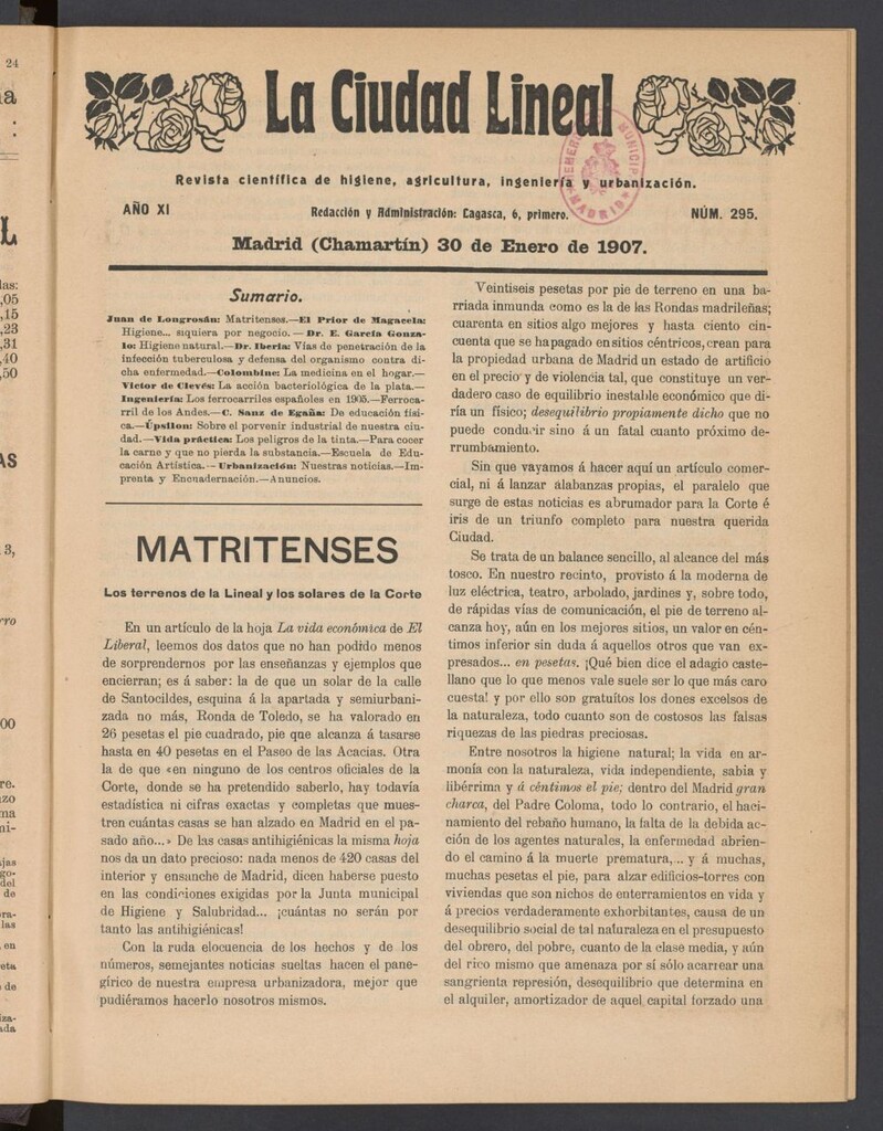 Miniatura de La Ciudad Lineal : órgano oficial de la Compañía Madrileña de Urbanización del 30 de enero de 1907